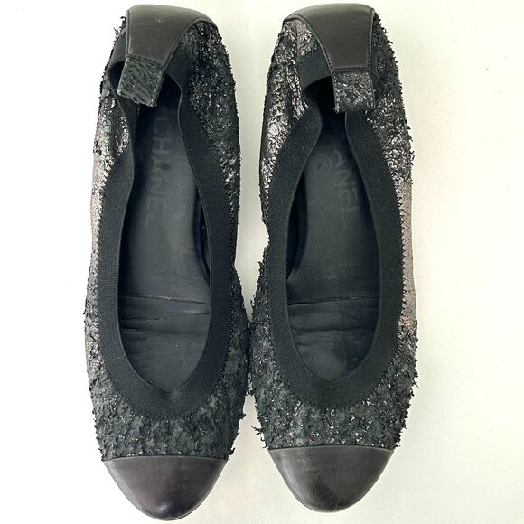 Chanel Stretch Spirit Cap Toe Flats in Dark Silver Size 8 38 - Picture 11 of 11